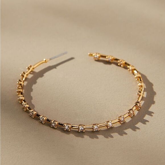 Anthropologie Pave Pattern Gold Hoops with Crystals Size Medium - Picture 2 of 8